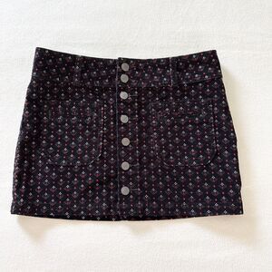 We The Free Corduroy Mini Skirt 26 Black Floral Button Front Boho Pockets
